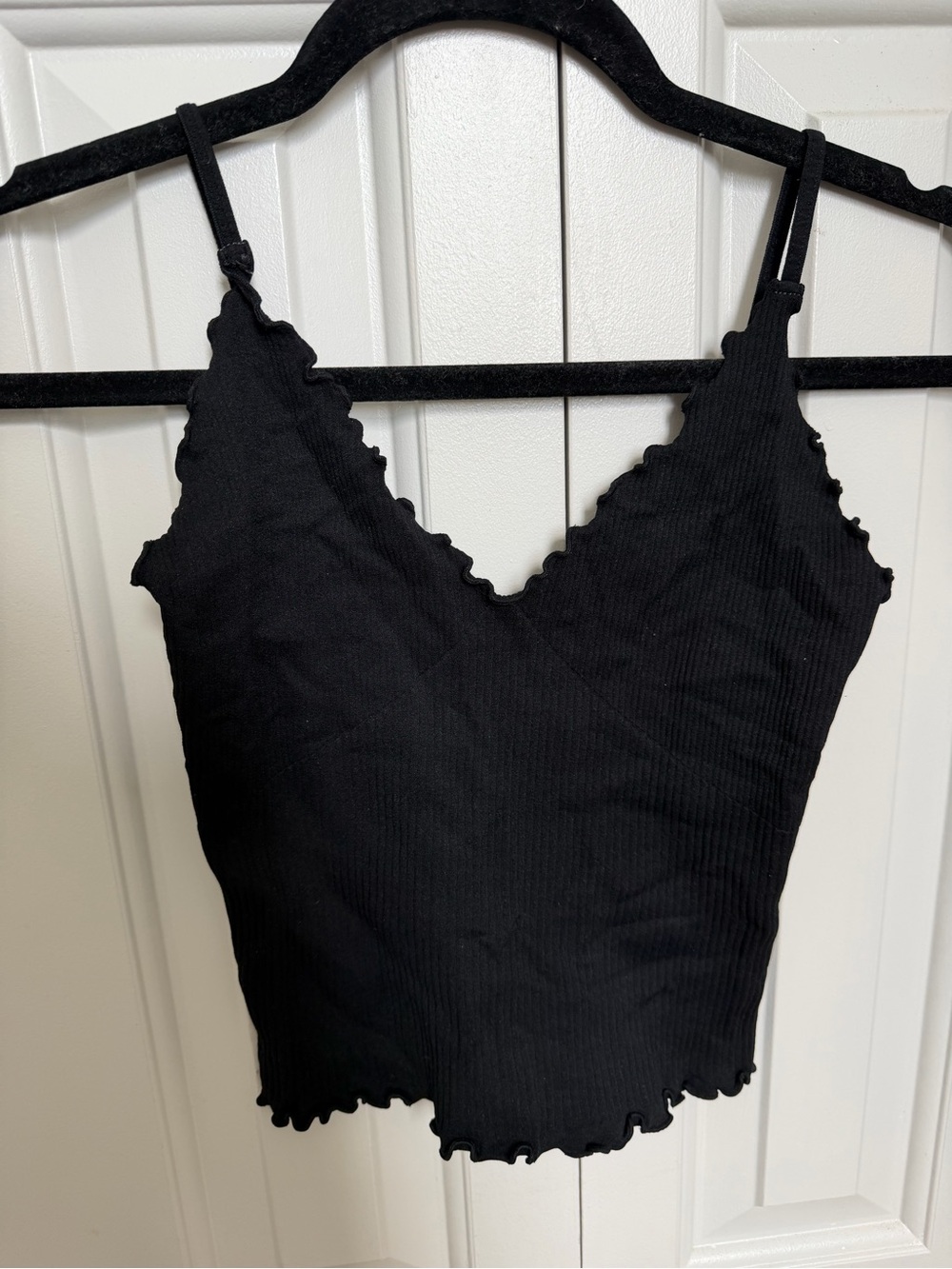 Black Free People Ribbed Lettuce-Edge Cami Tank Top
